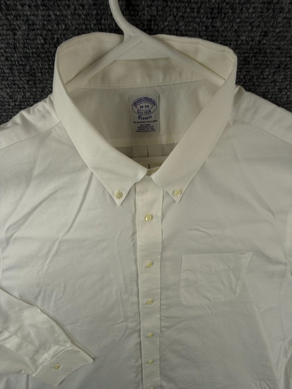 Brooks Brothers Long Sleeve White Button Up Shirt Men 18 34 Classic Supima
